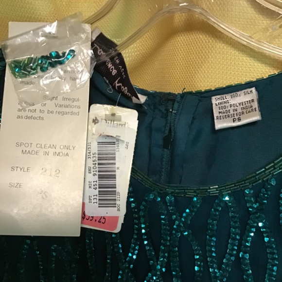 Vintage NOS designer hand beaded Formal wedding cocktail dress PS Emerald green - Picture 6 of 12